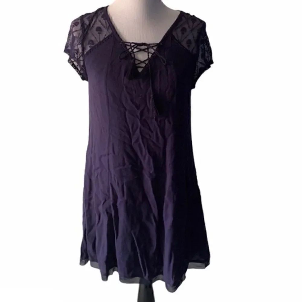 Francesca's Blue Rain VNeck Lace Mini Dress size S